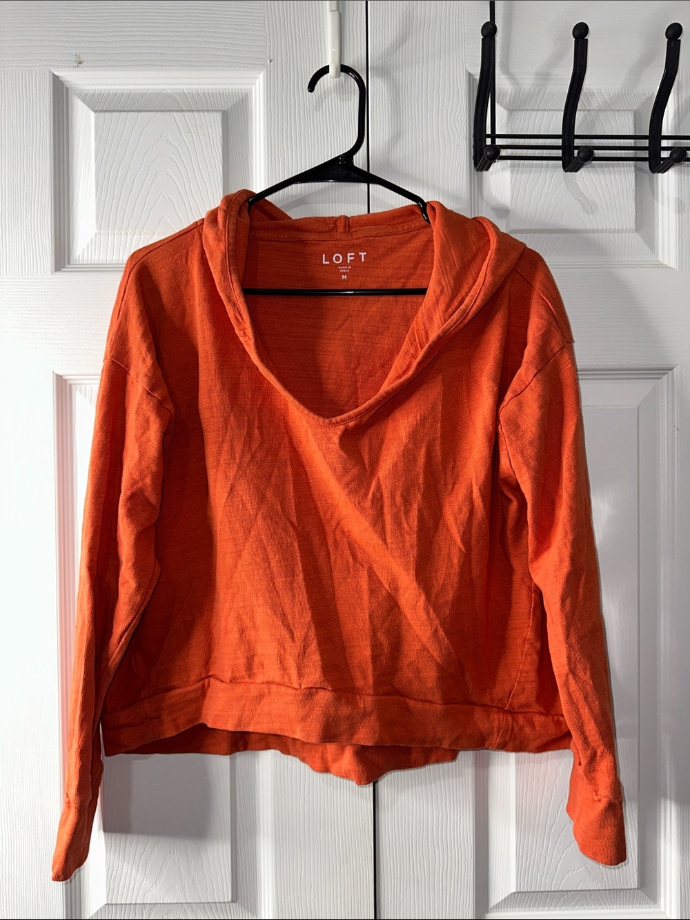LOFT Bright Orange Hooded Pullover Sweatshirt cropped